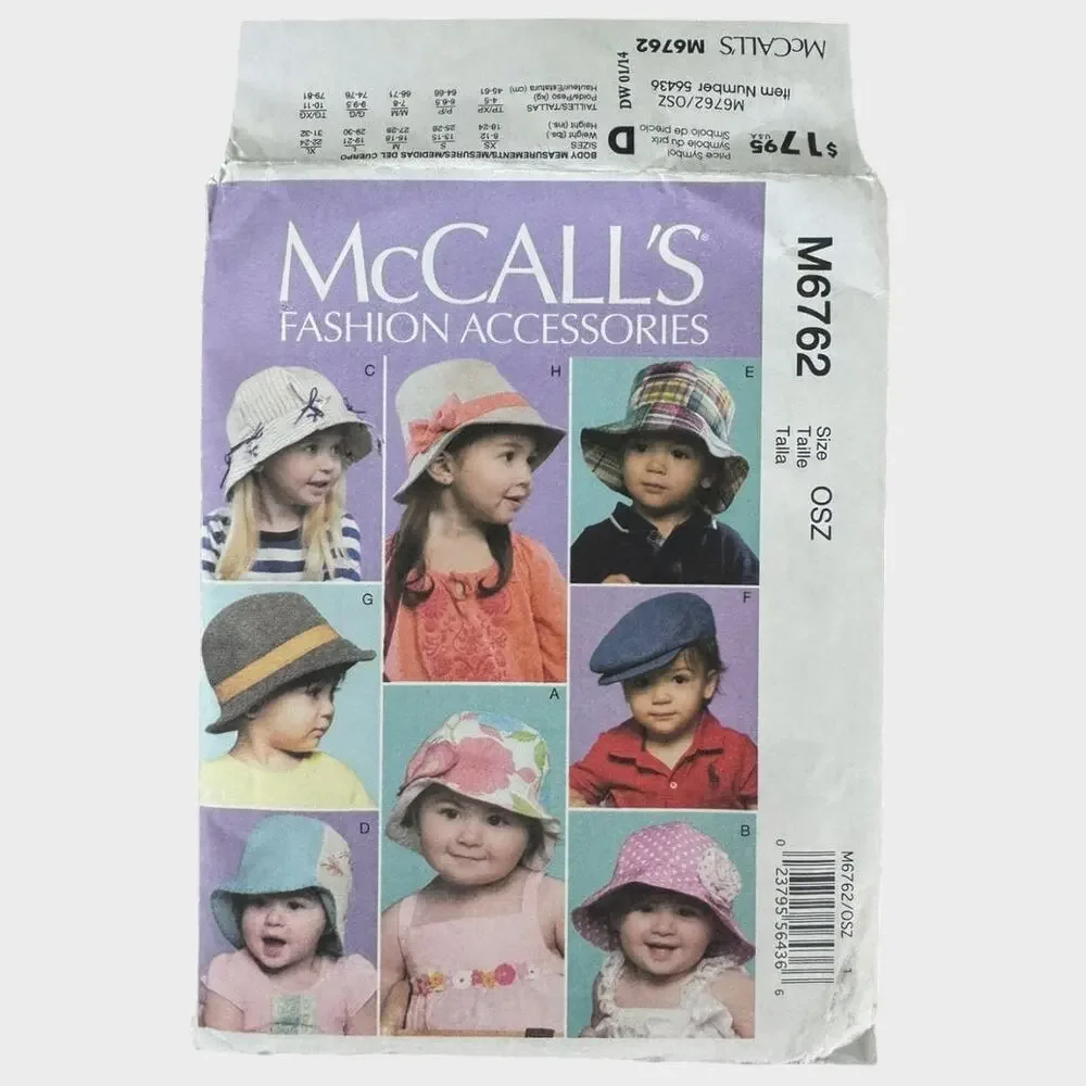 McCall's M6762 Fashion Accessories Infant Toddler Hats Pattern UNCUT